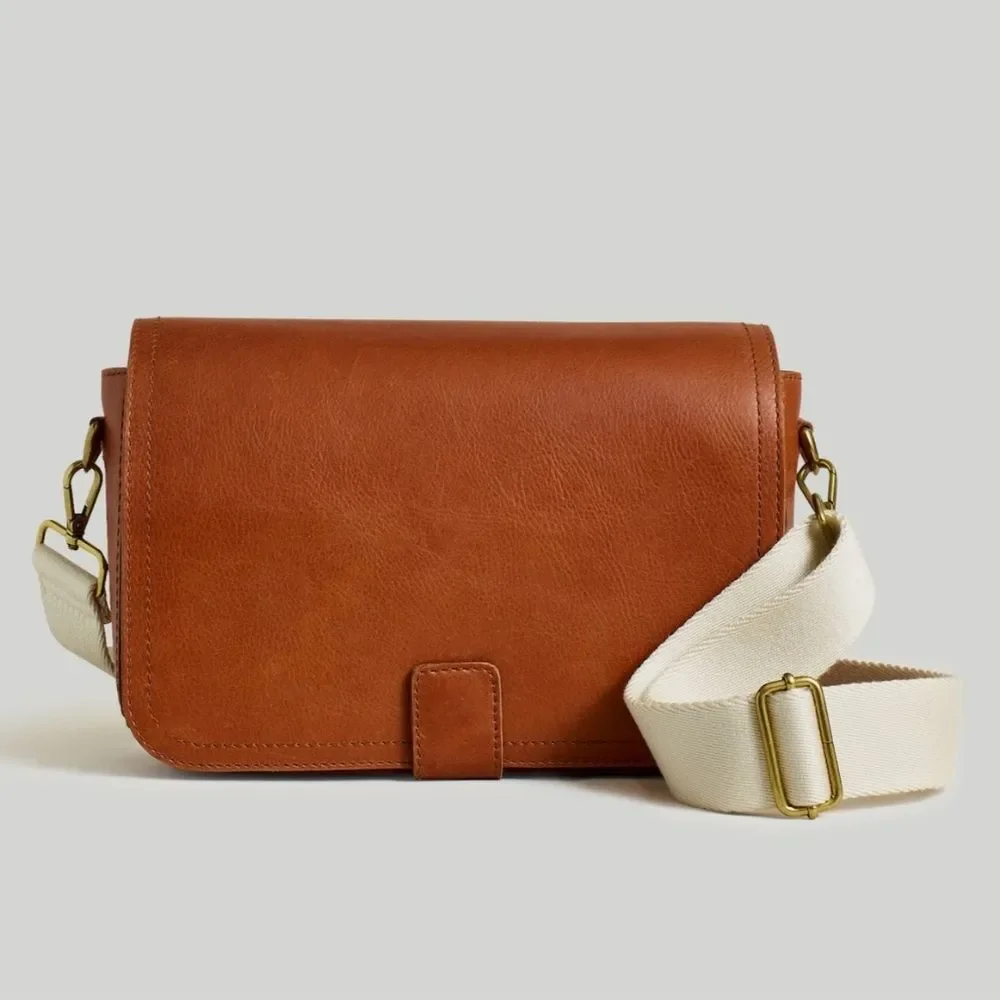 NWT Madewell The Transport Flap Shoulder Bag Leather in English Saddle Crossbody - Picture 1 of 11